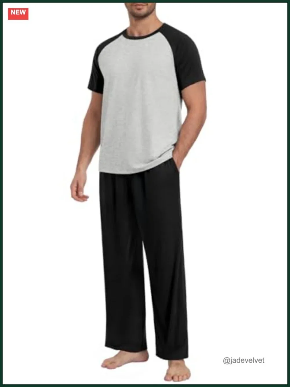 Mens Pajamas Set Short Sleeve Top and Pants Lightweight Loungewear Sleepwear